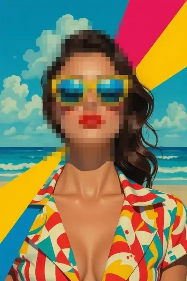 Comparison showing a face before and after pixelation